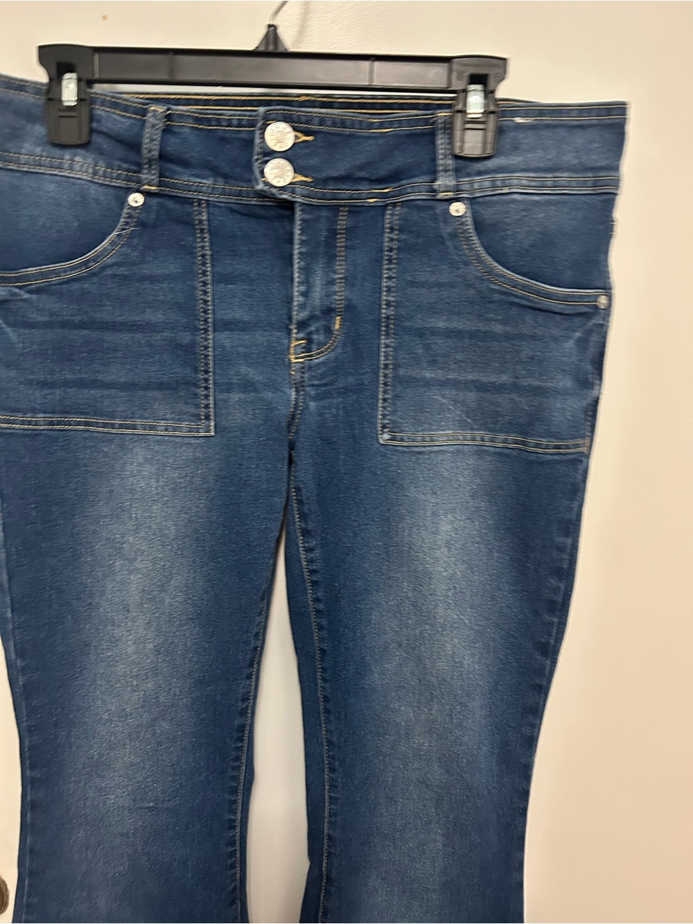 Women's Boot Cut Jeans in Dark Blue with Double-Button Waist